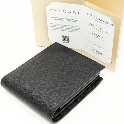 Bulgari Man Compact Wallet With Coin Purse Calf Leather Black 294730