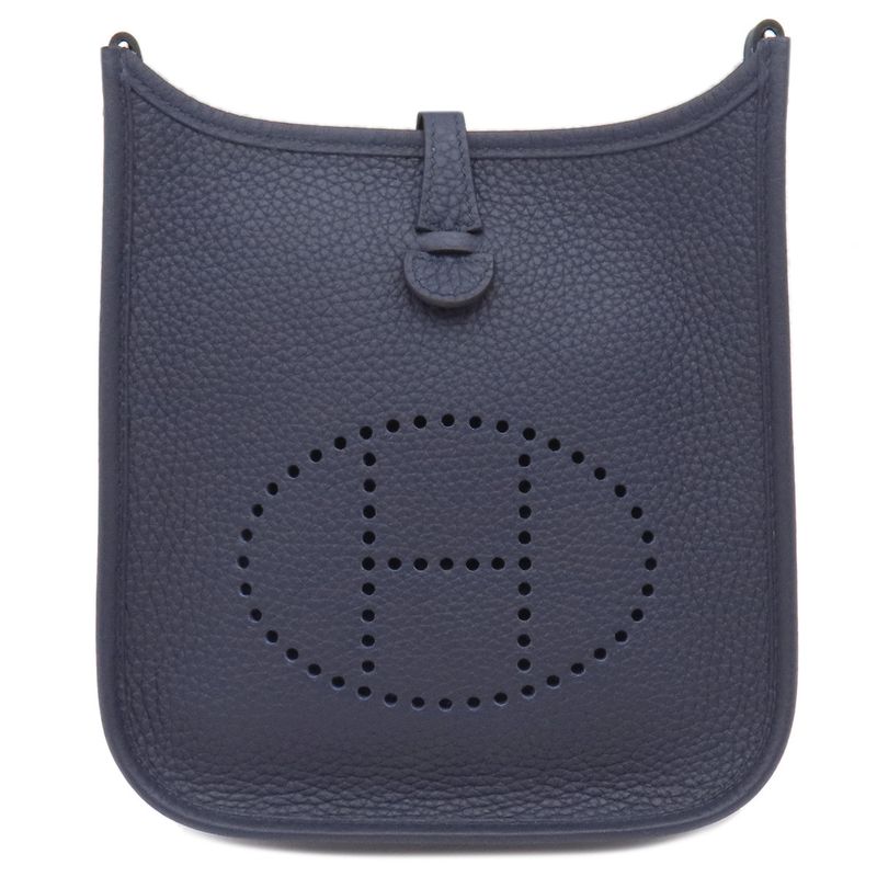 Hermes Shoulder Bag Evelyn TPM Taurillon Clemence Blue Nuit Silver Hardware