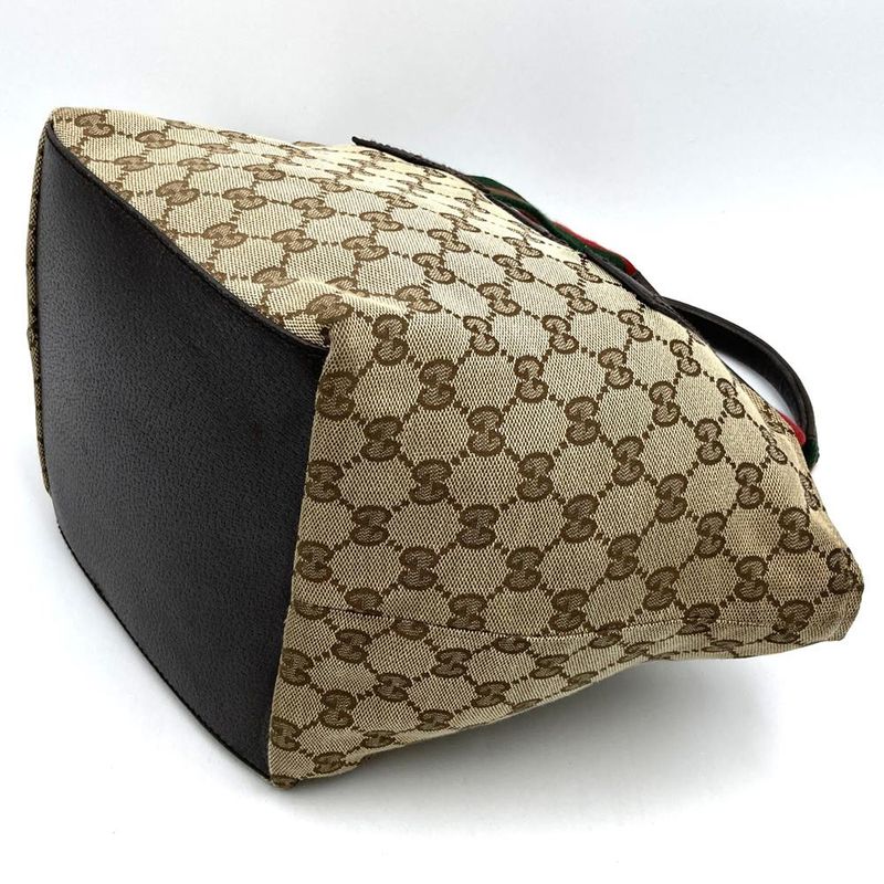 Gucci 131128 GG Canvas Sherry Line Handbag Leather Ladies Men Vintage Fashion