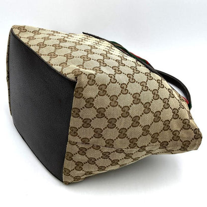 Gucci 131128 GG Canvas Sherry Line Handbag Leather Ladies Men Vintage Fashion