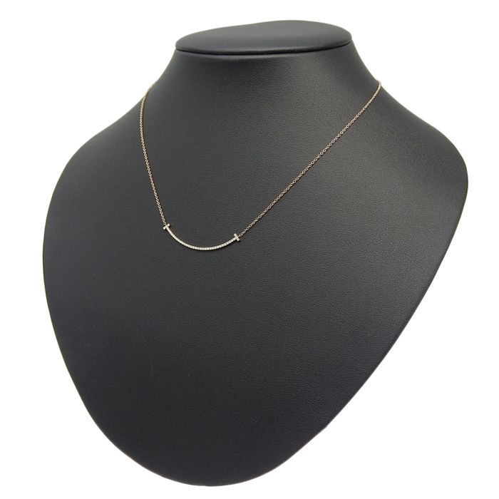 Tiffany & Co T-smile Diamond Necklace Small 18K Pink Gold 750 Pink Gold Diamond