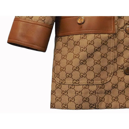 Gucci GG Canvas Jacket Web Stripe with Belt Women's Outerwear Leather Trim