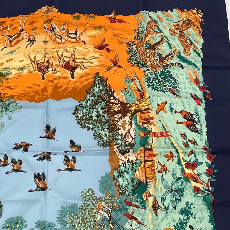 Hermes Scarf Carre 90 Africa Navy