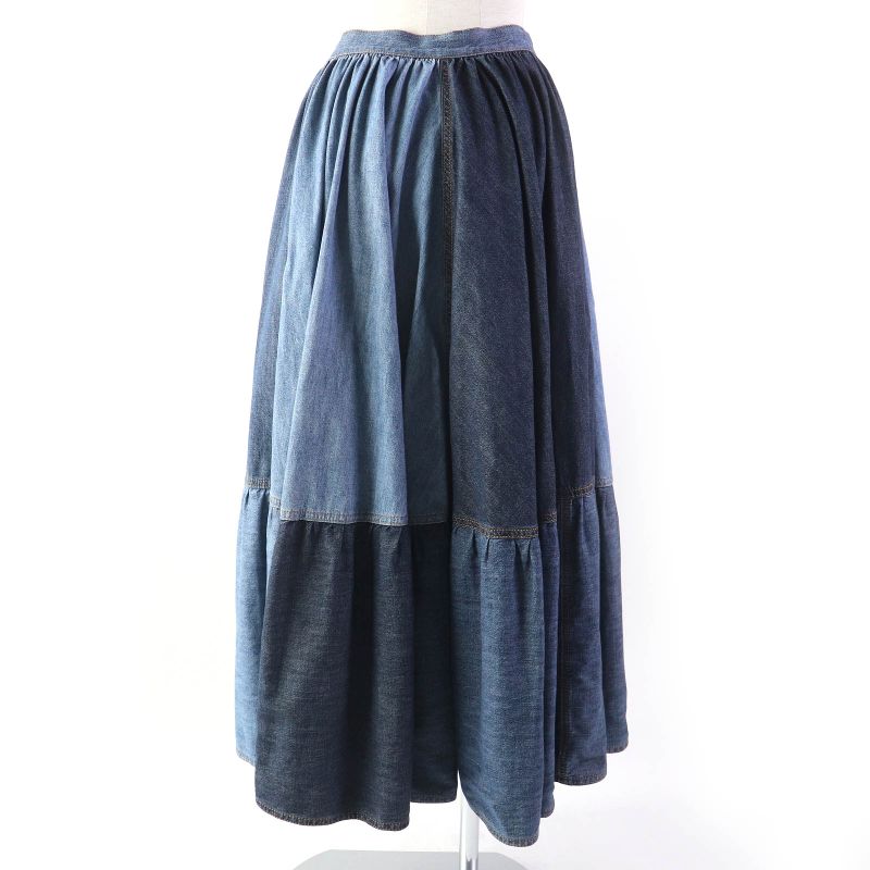 Christian DIOR 21SS 112j56a3941 Cotton Denim Long Flared Skirt With Patchwork