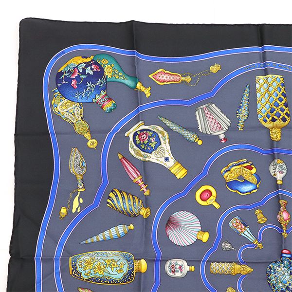 Hermes Scarf Carré 90 Perfume Bottle 100% Silk Black Etc 4000010800900255