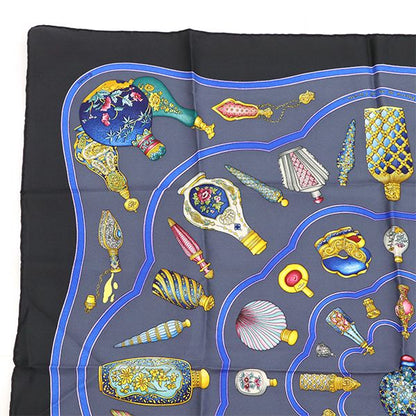 Hermes Scarf Carré 90 Perfume Bottle 100% Silk Black Etc 4000010800900255