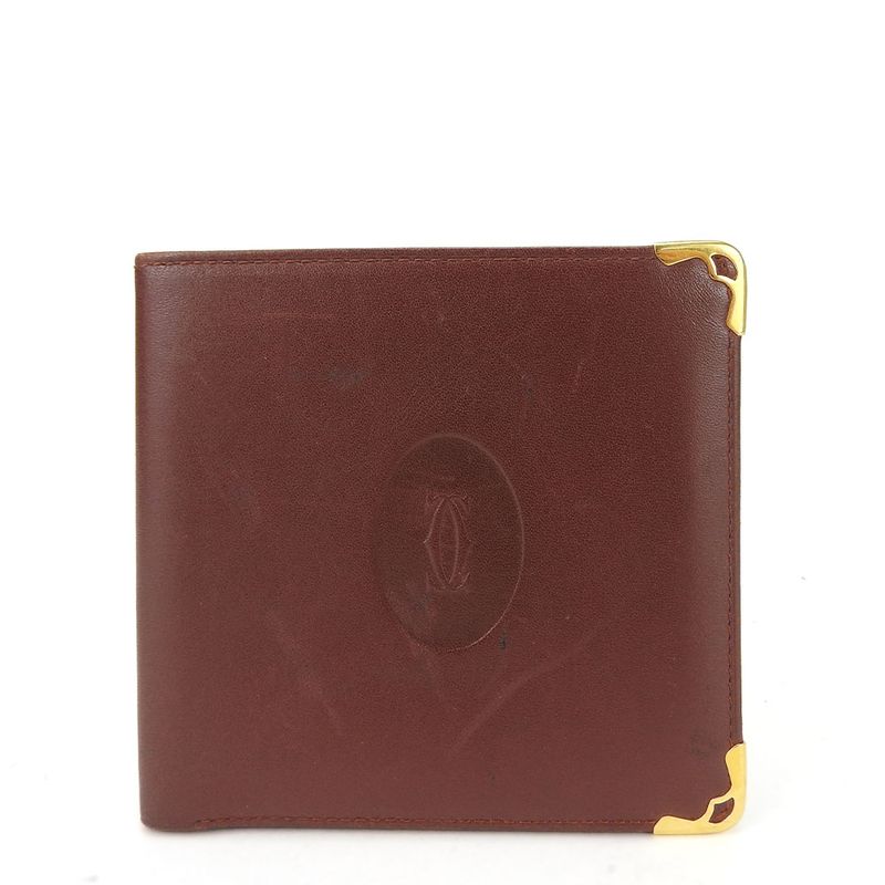Cartier Wallet Must Leather Bordeaux Fold Logo Compact Women Men Cartier