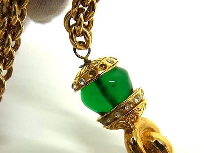 Chanel Rhinestone Necklace Accessory Women's Gold And Green Ff0381