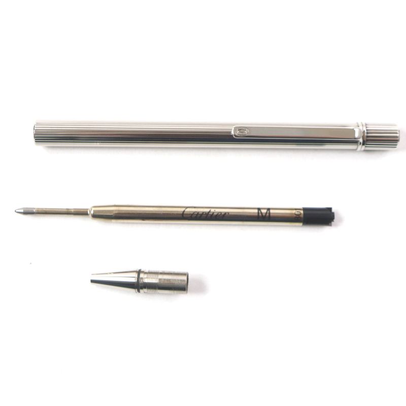 Cartier Must De Cartier Ballpoint Pen With Striped Logo Metal Silver With Case