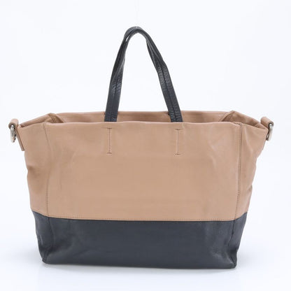 Celine Horizontal Hippo Leather Tote Bag Shoulder Hand Beige Black Bicolor