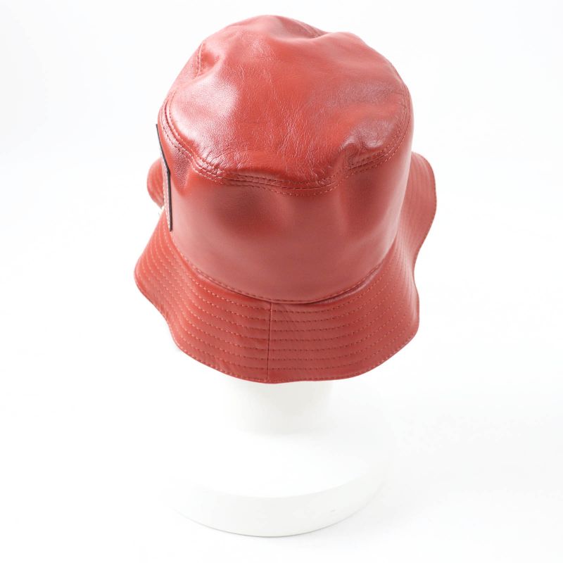 LOEWE Lamb Leather Fisherman Hat / Bucket Hat With Anagram Patch Terracotta 57