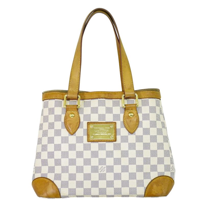 Authentic Louis Vuitton LV Hampstead PM Damier Azure Tote Handbag White N51207