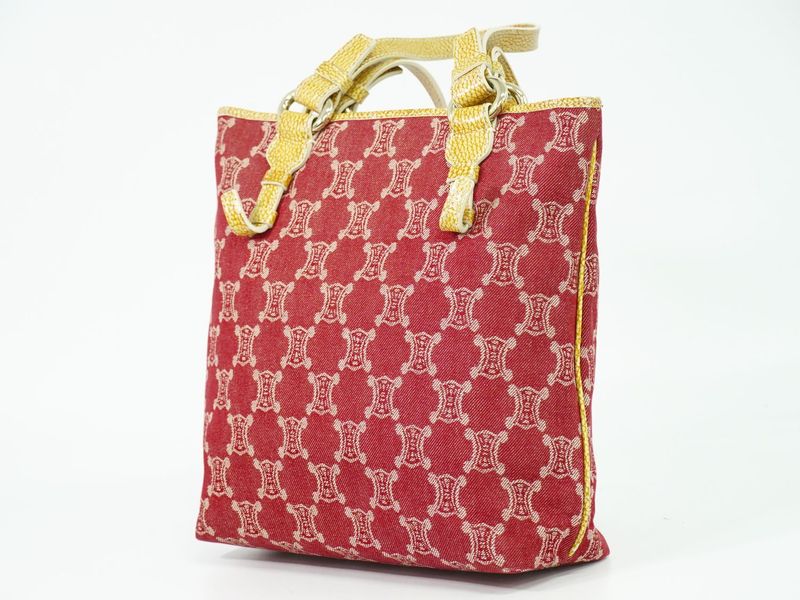 Authentic Celine Macadam Tote Handbag Canvas Red Macadam Bag Pre-owned [follow-u