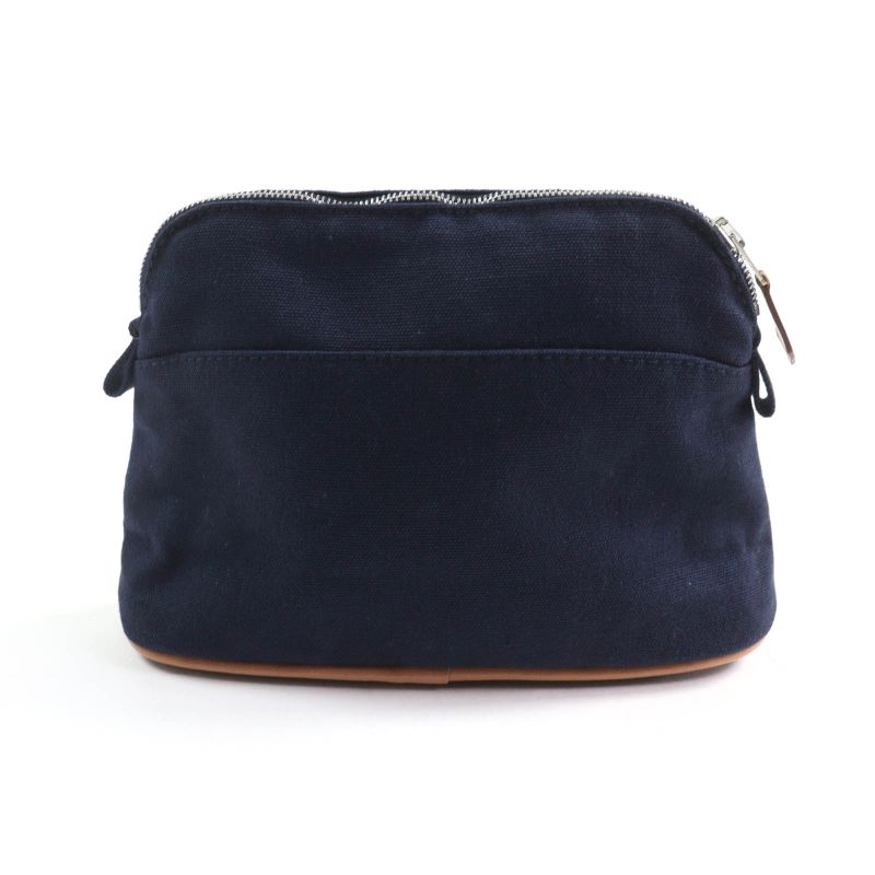 Hermes Bolide Pouch PM H Logo Embroidery Pouch / Cosmetic Pouch Navy Made In