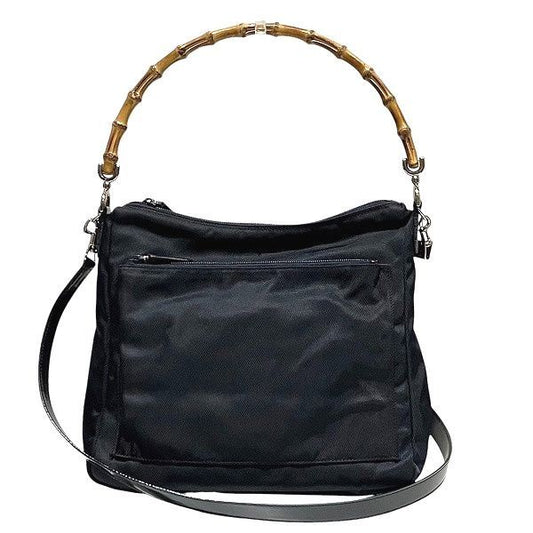 Gucci Bamboo 000-2032-0509 2WAY Black Bag Shoulder Bag Handbag Women