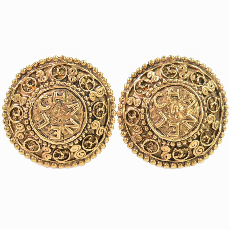 Authentic Chanel Logo Earrings GP Gold Plated Accessories Jewelry Pre-owned