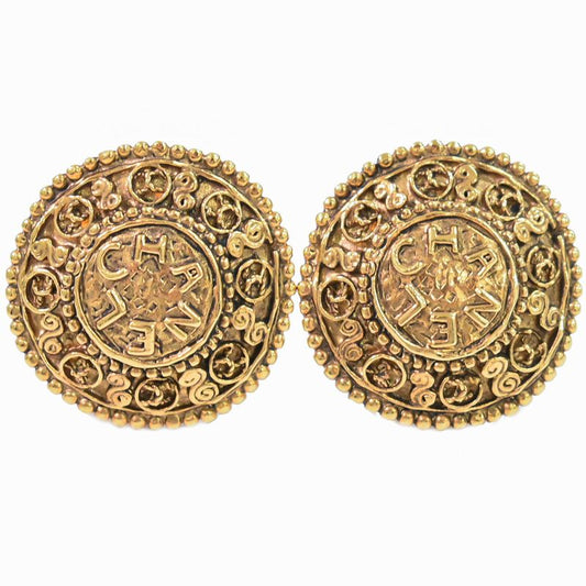 Authentic Chanel Logo Earrings GP Gold Plated Accessories Jewelry Pre-owned