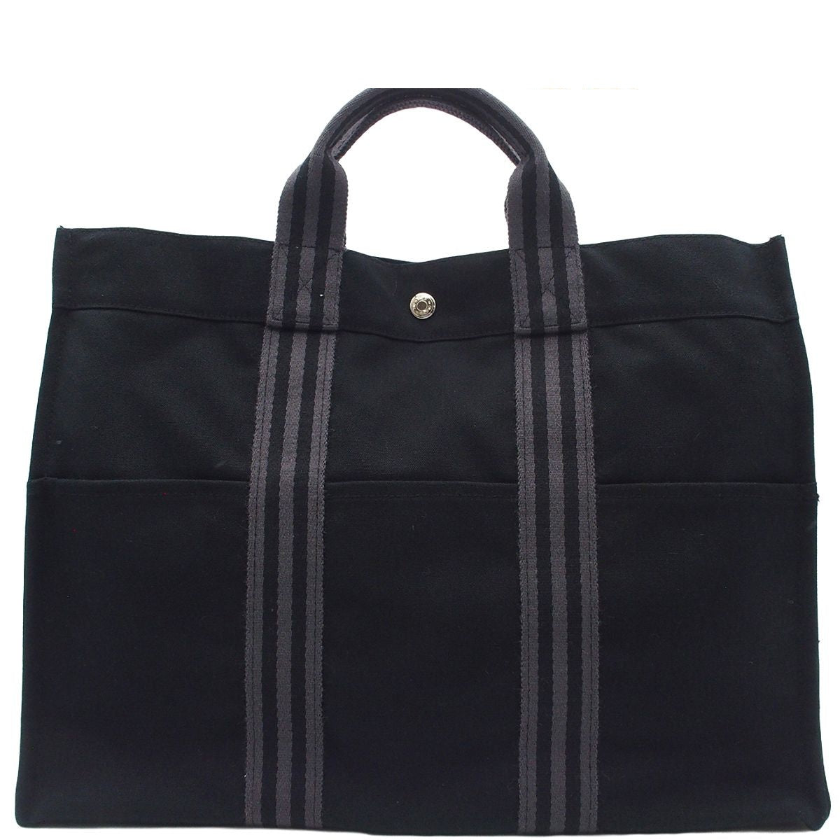 Hermes Fourre Tout MM Black Gray Silver Cotton Tote Bag