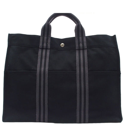 Hermes Fourre Tout MM Black Gray Silver Cotton Tote Bag