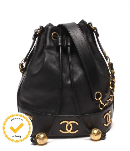 Chanel Chain Shoulder Bag Gold Drawstring Lambskin Triple CC Logo