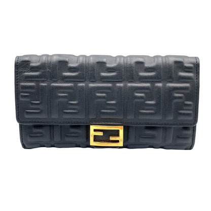 Fendi Baguette Continental Leather Black Wallet Gold
