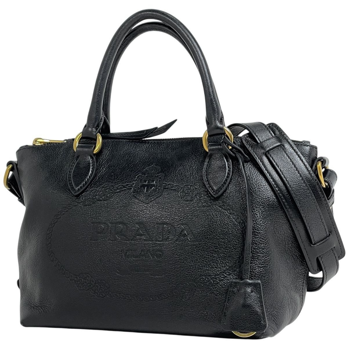 Prada Logo Handbag 2-Way Leather Nero