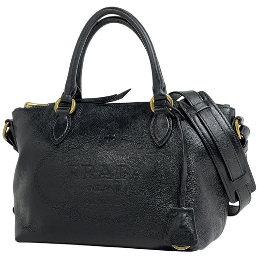 Prada Logo Handbag 2-Way Leather Nero