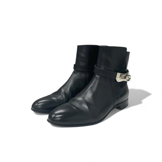 Hermes Neo Boots Short Shoes Leather Black Silver Kelly Hardware