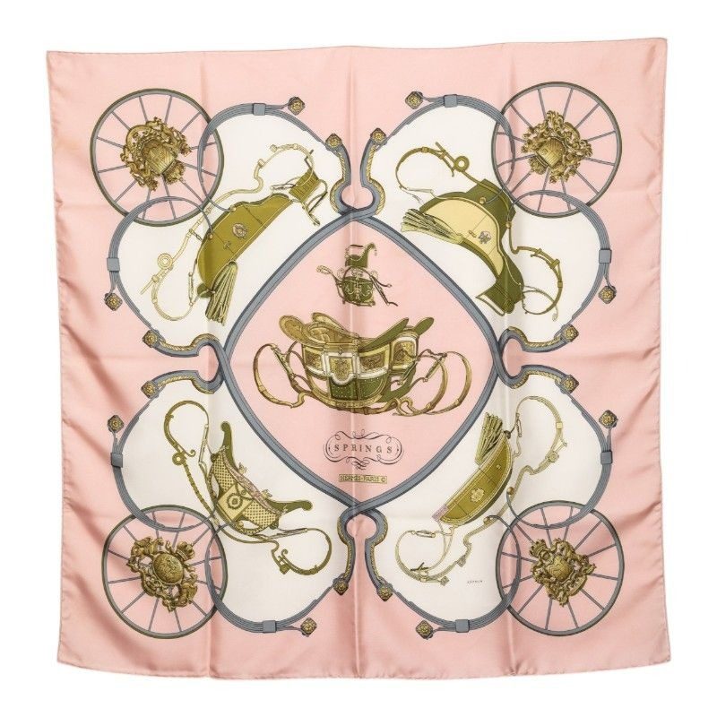 Hermes Carre 90 Spring Carriage Pattern Scarf Pink Multicolor Silk