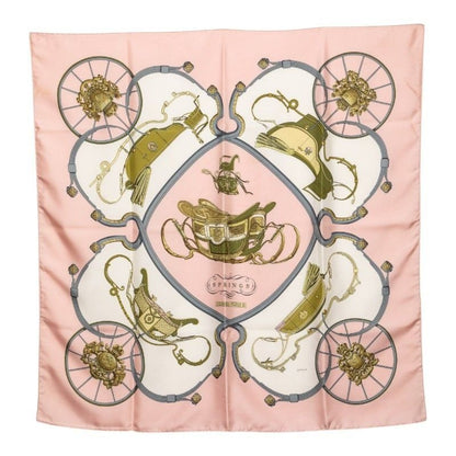 Hermes Carre 90 Spring Carriage Pattern Scarf Pink Multicolor Silk