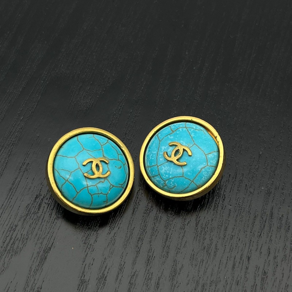 Chanel CC Logo Turquoise Earrings — view 4