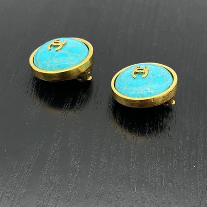 Chanel CC Logo Turquoise Earrings — view 6