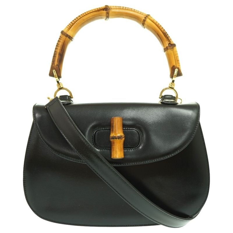 Gucci Bamboo Shoulder Hand Bag Leather Black With Strap 1294