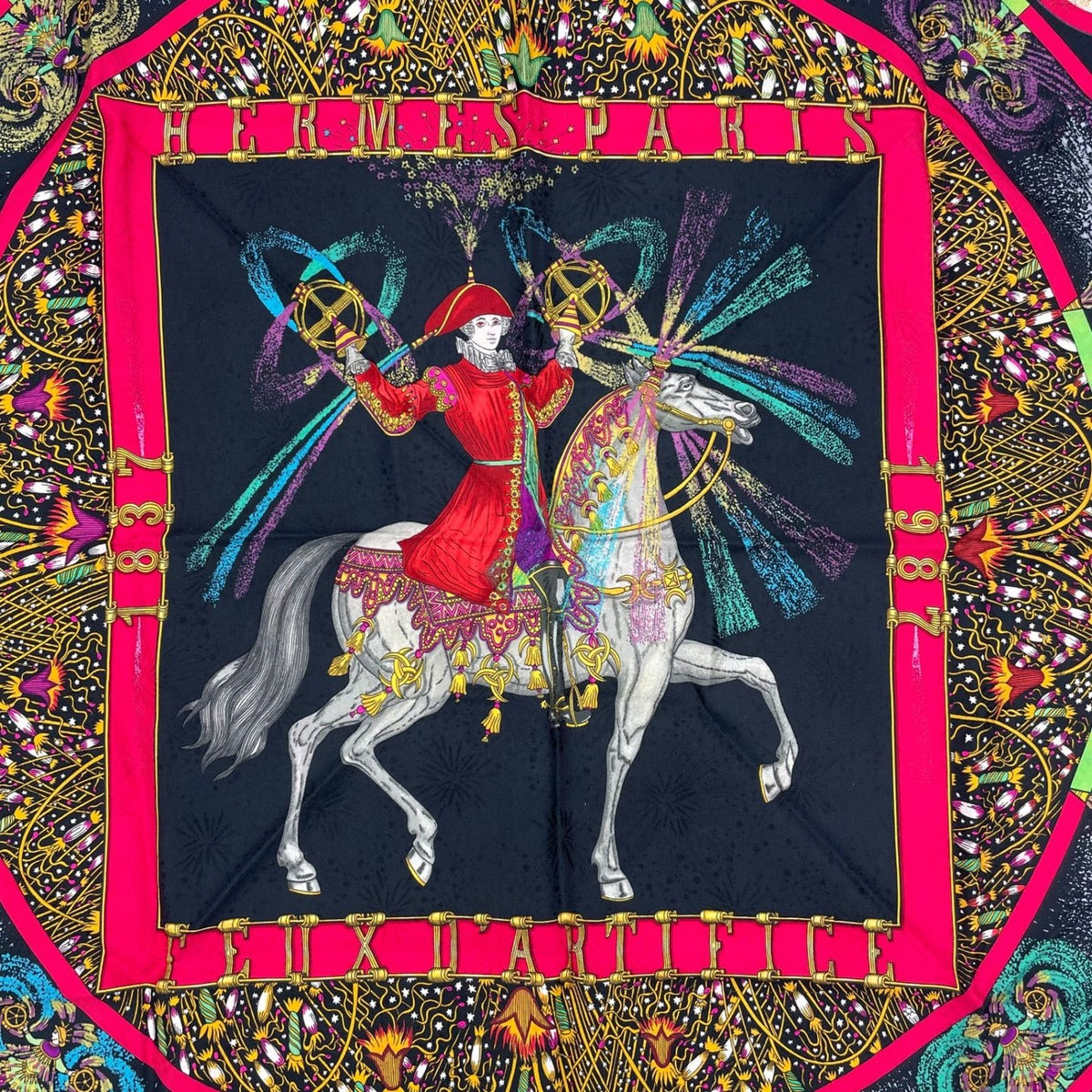 Hermes Scarf Silk Carre 90 Feux D'artifice Black — view 6
