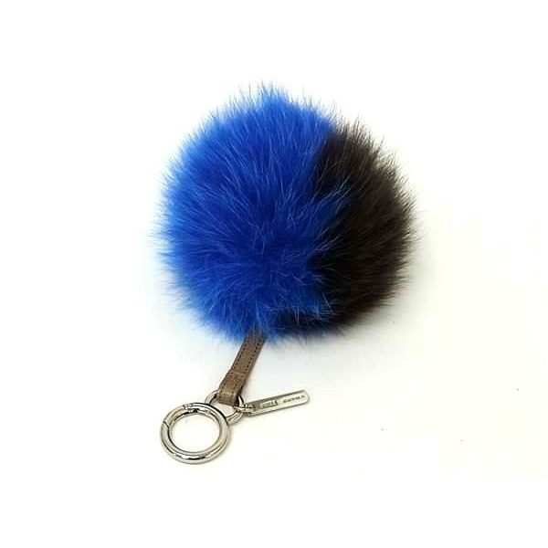 Fendi Pom Charm Leather Key Holder Key Sling Bag Blue Black — view 2
