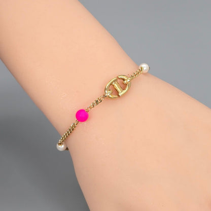 Dior CD Navy Bracelet Resin Pearl Gold — view 2