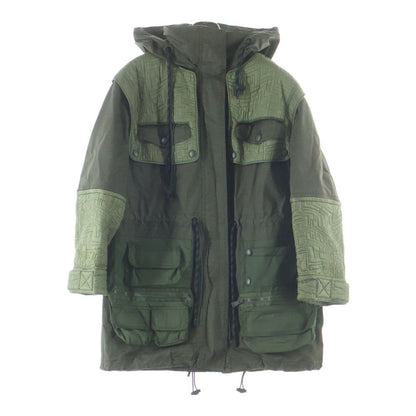 Fendi FF Pattern Quilted Military Hooded Zip Up Jacket Khaki