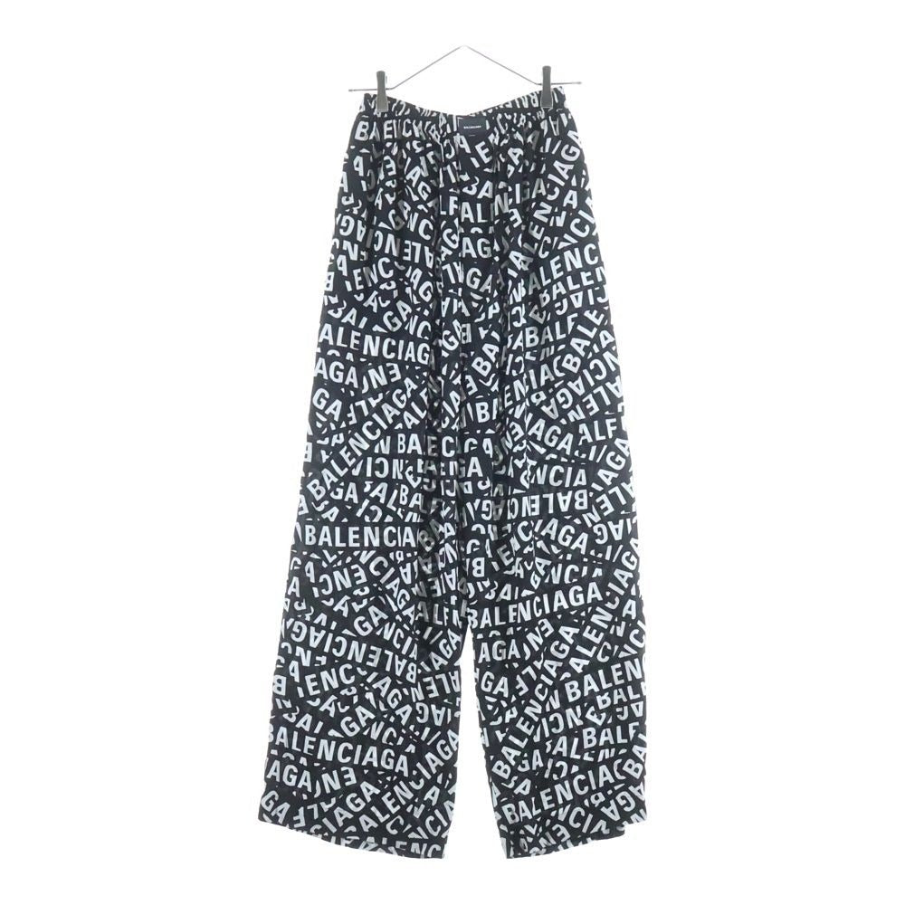 Balenciaga All Over Logo Print Rayon Blend Easy Pants Black