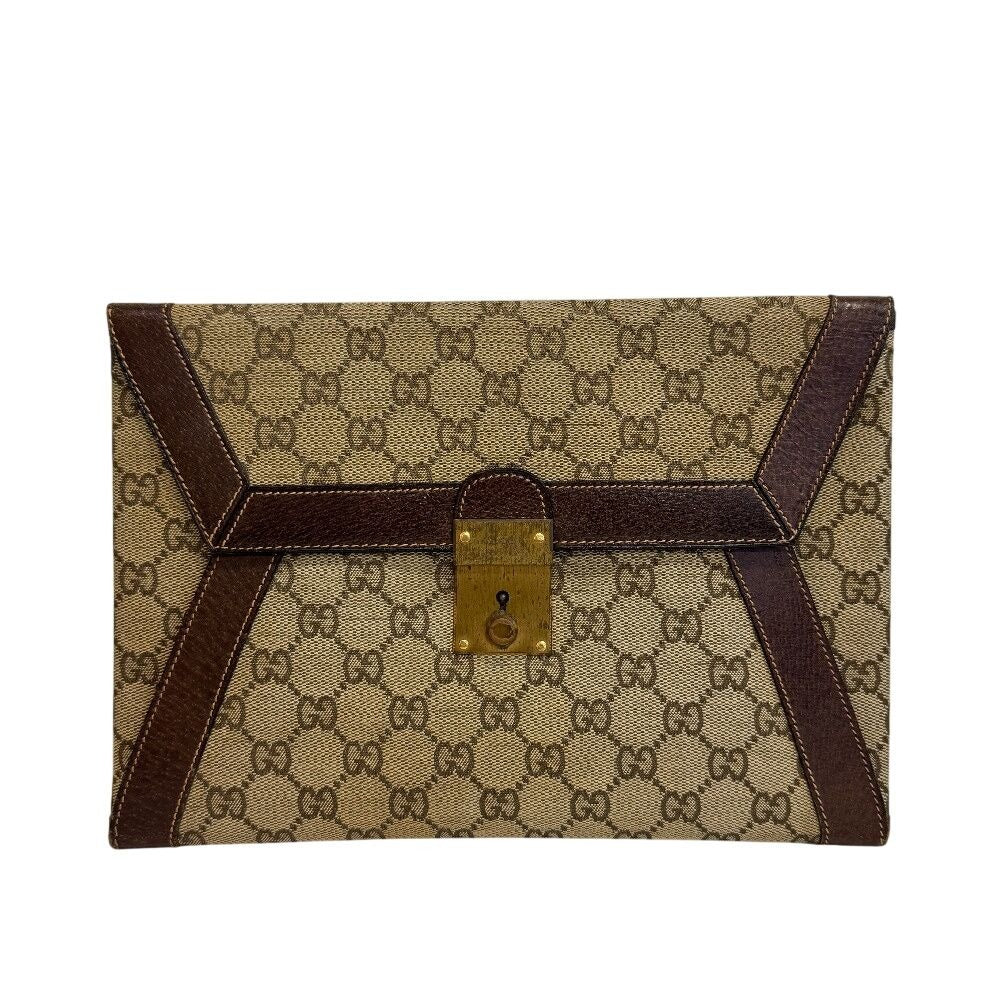 Gucci Vintage Letter Pouch Second GG Pattern Canvas Clutch Beige
