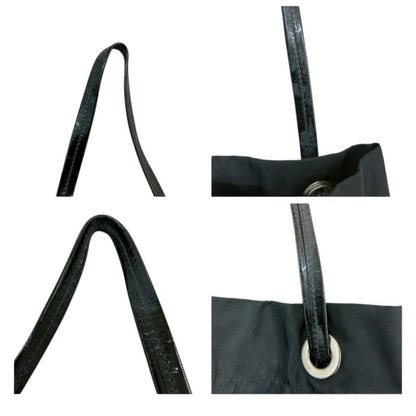 Prada Triangle Logo Tessuto Black Nylon Tote Shoulder Bag — view 6