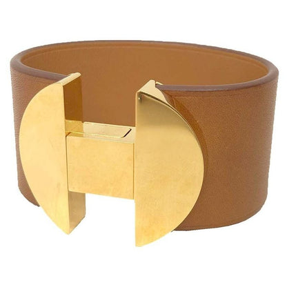 Hermes 2002 Bracelet T2 Size Bangle Leather Camel Gold D Stamp