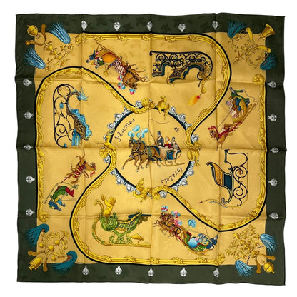 Hermes Scarf Silk Carre 90 Plumes Et Grelots Feathers and Bells Green — view 2
