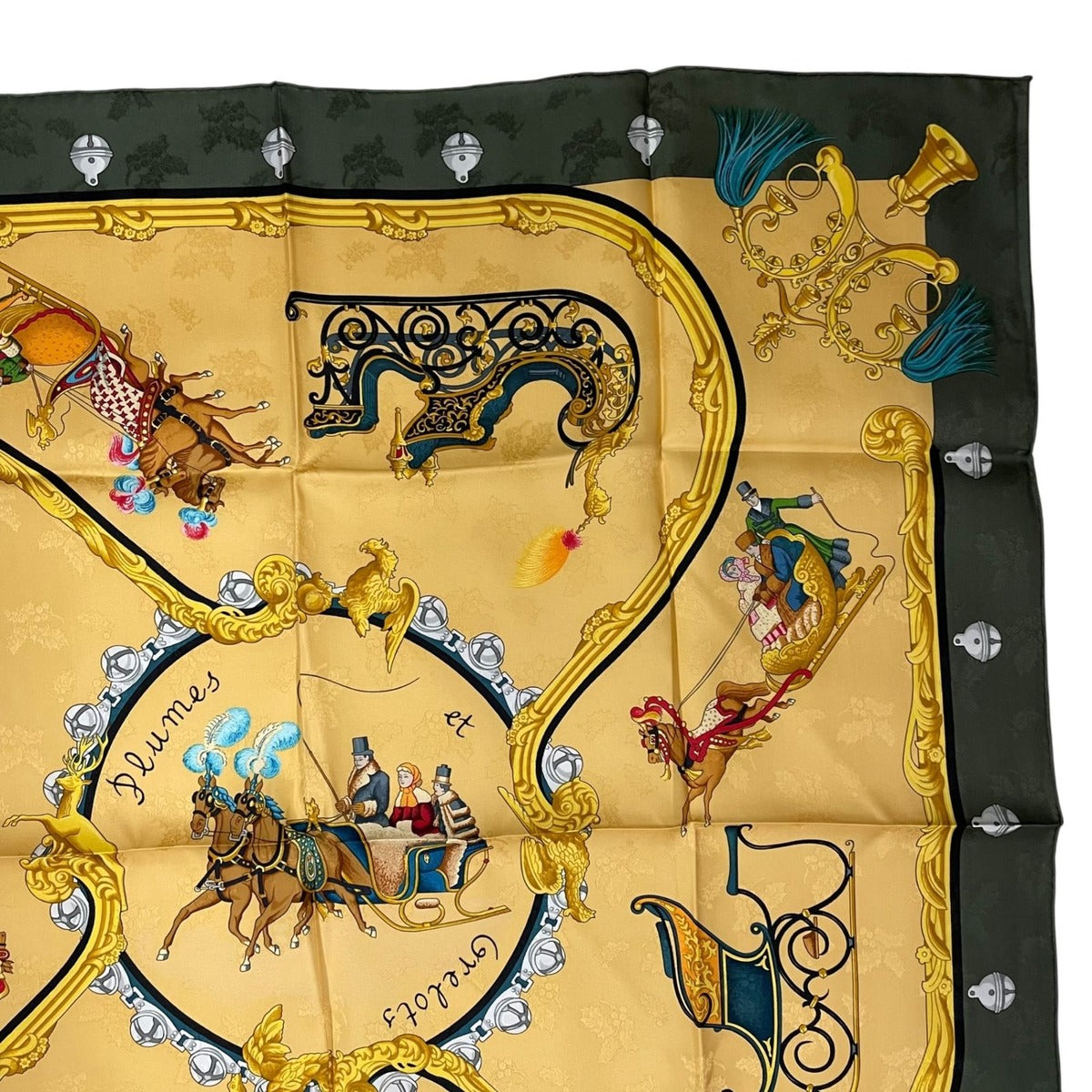 Hermes Scarf Silk Carre 90 Plumes Et Grelots Feathers and Bells Green — view 4