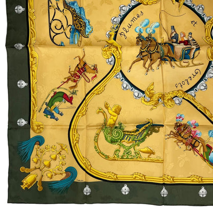 Hermes Scarf Silk Carre 90 Plumes Et Grelots Feathers And Bells Green — view 5