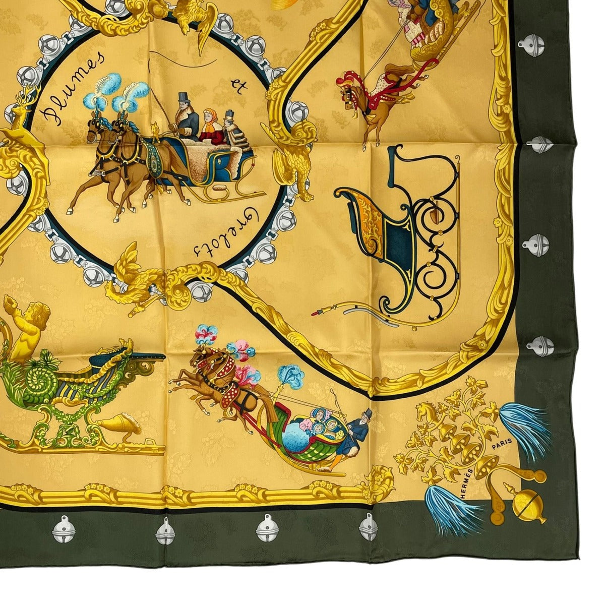 Hermes Scarf Silk Carre 90 Plumes Et Grelots Feathers And Bells Green — view 6
