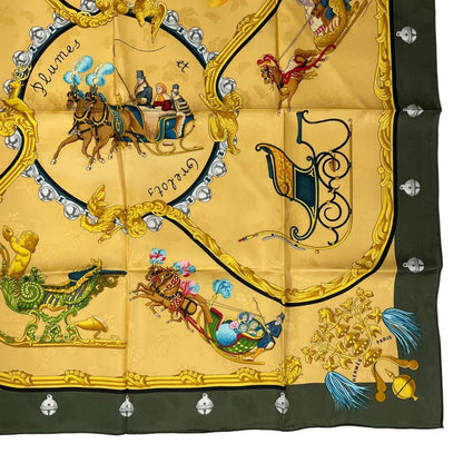 Hermes Scarf Silk Carre 90 Plumes Et Grelots Feathers And Bells Green — view 6
