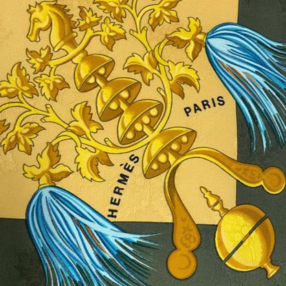 Hermes Scarf Silk Carre 90 Plumes Et Grelots Feathers And Bells Green — view 8