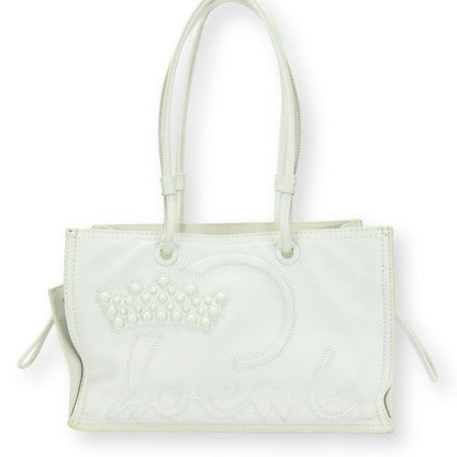 Loewe Tote Bag Crown Logo Stitch Leather Plastic White Studded Shopper