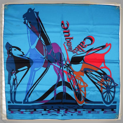 Hermes Carre 70 Caleche Elastique Vintage Silk Blue Canard Rouge
