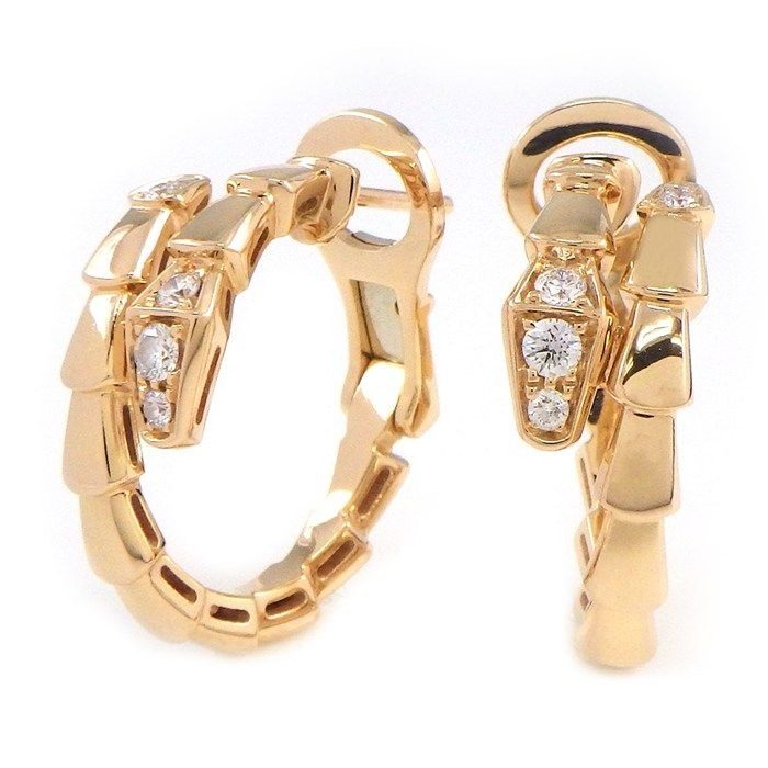 Bvlgari Earrings Serpenti Viper Hoop Demi Pave Diamond Total 18k Pink Gold
